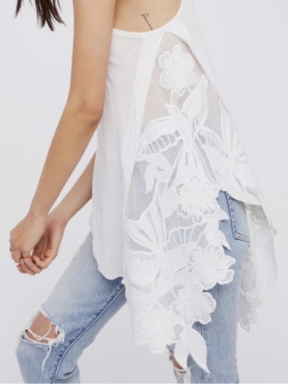 RARE-Free People One Shoulder embroidered Lace Side Panel Top-Brand New With Tag